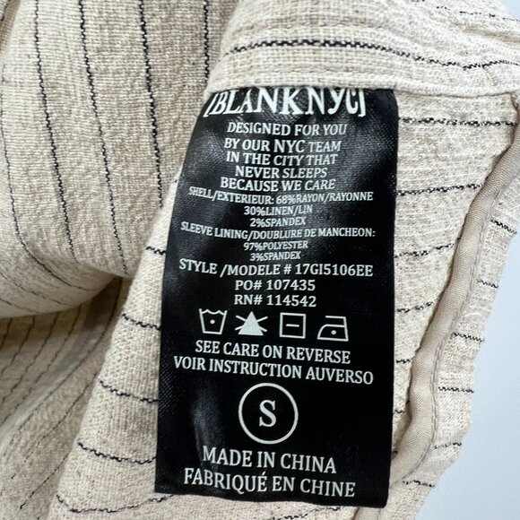 BlankNYC Linen Spandex Beige Black Striped Drape Front Blazer Women's Small - Picture 4 of 5